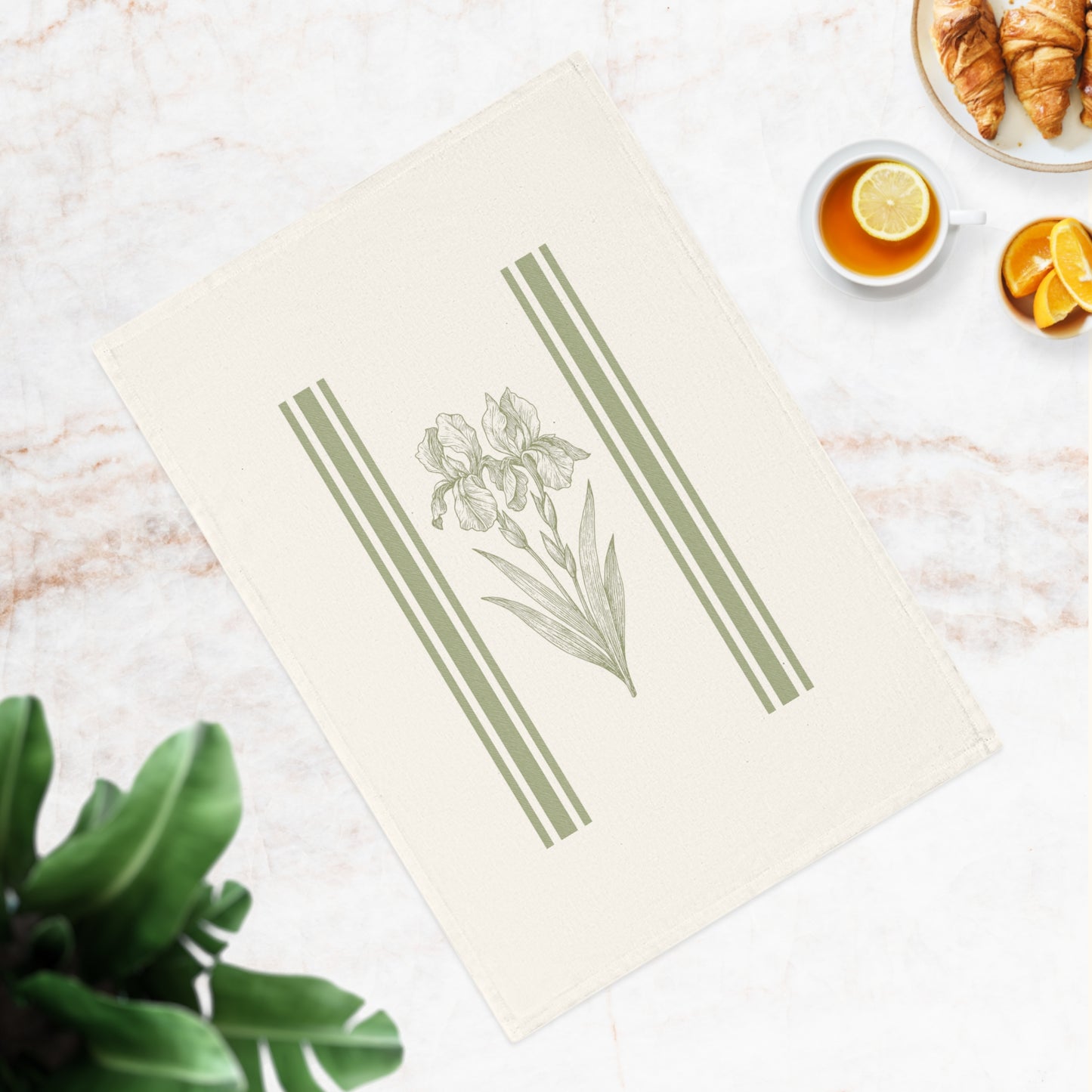 Botanical Cotton Tea Towel, Elegant Kitchen Decor, Floral Design, Gift for Mom, Hostess Gift, Spring Kitchen Decor