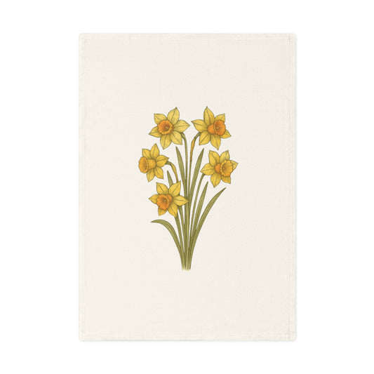 Spring Floral Cotton Tea Towel, Rustic Kitchen Decor, Daffodil Design, Gift for Gardeners, Home and Living Essentials
