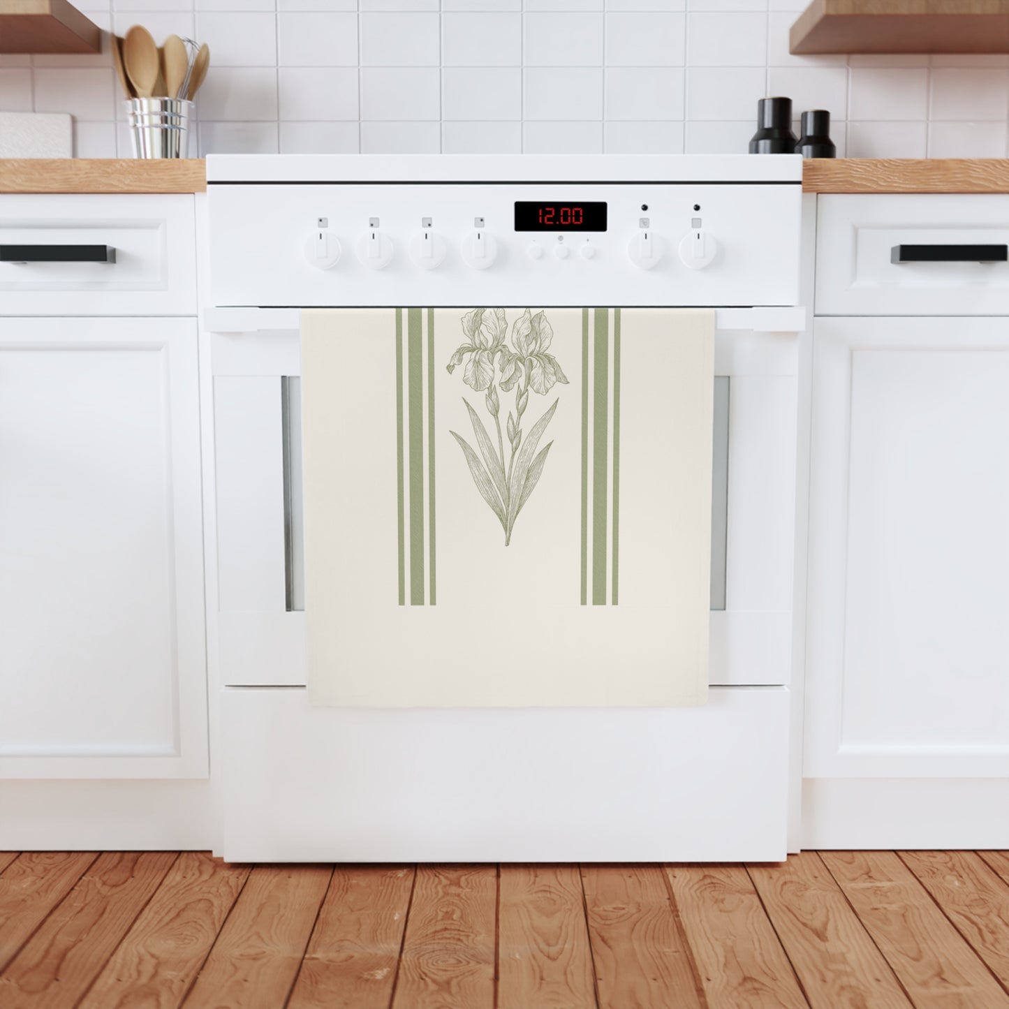 Botanical Cotton Tea Towel, Elegant Kitchen Decor, Floral Design, Gift for Mom, Hostess Gift, Spring Kitchen Decor
